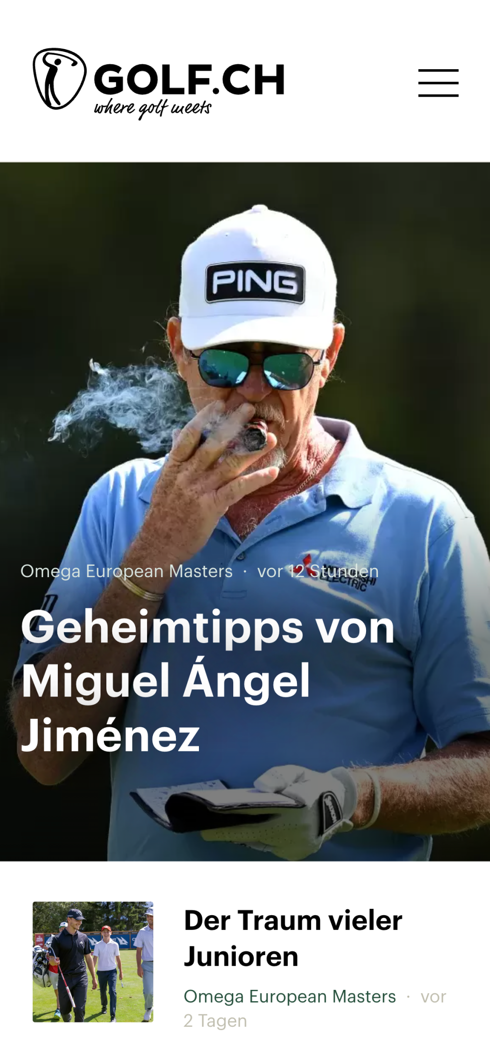 Mobile Startseite von Golf.ch