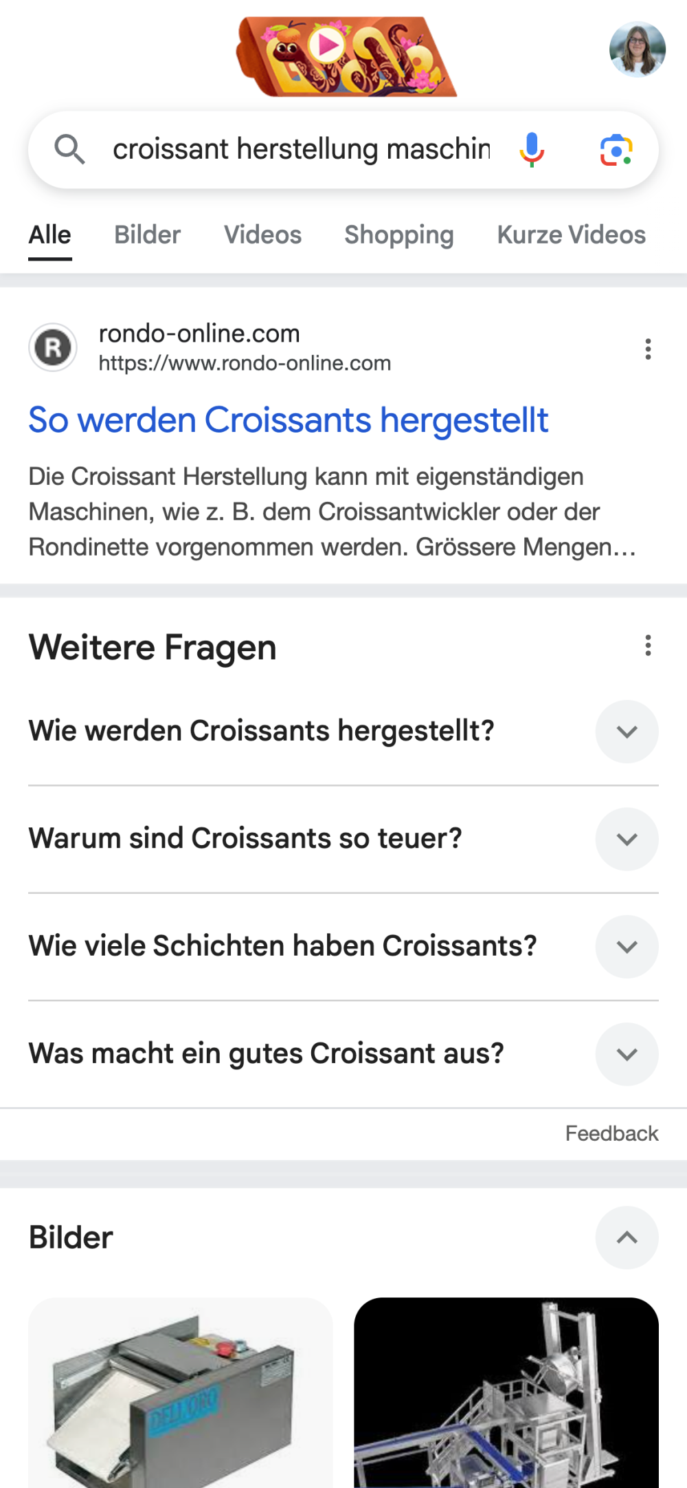 Google Suchresultate des Begriffs «croissant herstellung maschine»