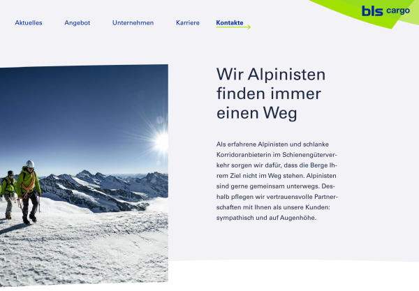 Startseite der BLS cargo Website