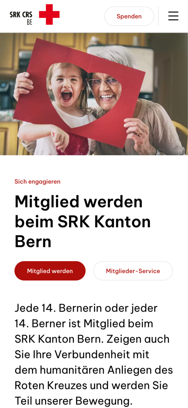 Mobile Darstellung der Webseite SRK Bern