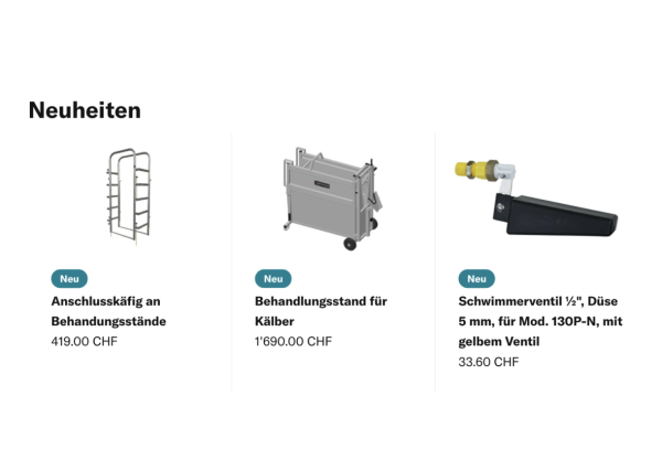 Produktübersicht des Webshops von B+M 