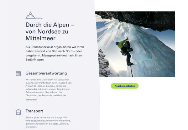 Pattern Content-Liste der Website BLS Cargo