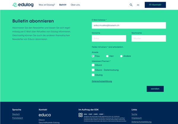 Edulog Formular für Newsletter