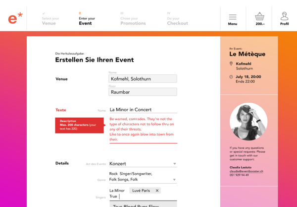 Screenshot Event erstellen bei Eventbooster