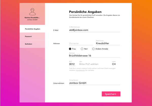 Screenshot persönliches Profil anlegen bei Eventbooster