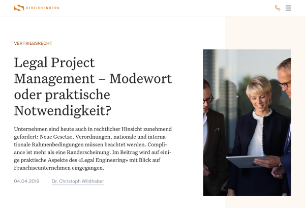 Screenshot Beitragsseite der Anwaltskanzleit Streichenberg