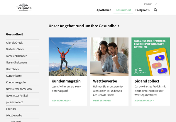 Screenshot eines Teasers zu verschiedenen Thmene von Feelgoods Apotheken